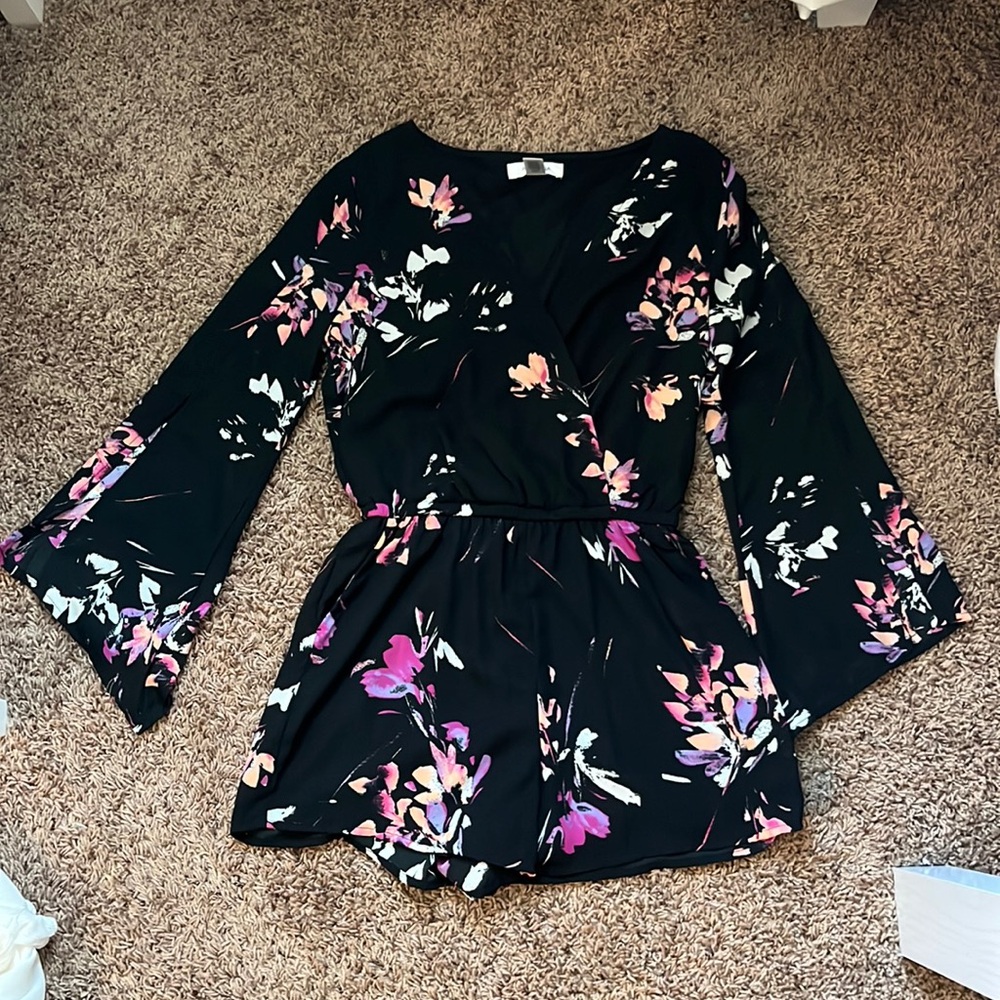 Floral Black Romper